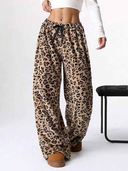 Pants - Leopard Lounge Pants Wide Leg Animal Print Trousers