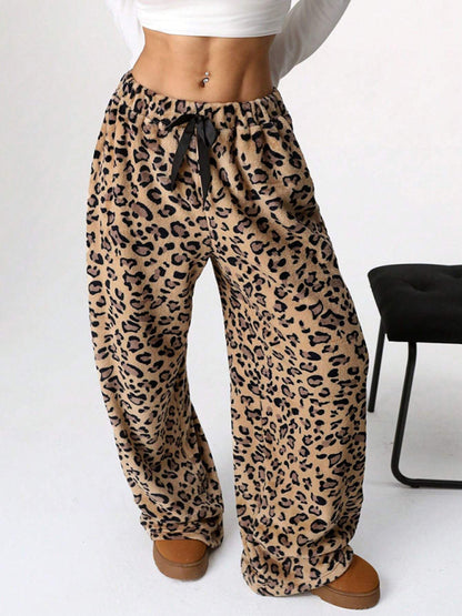 Pants - Leopard Lounge Pants Wide Leg Animal Print Trousers