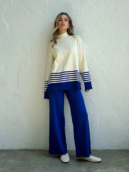 Pants Matching Sets - Stripes & Solid Knit Matching Set - Knitted Two Piece Set Outfit