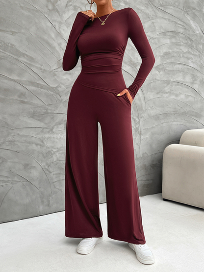 Asymmetry Women's Wide-Leg Pants Set with Long Sleeve Top