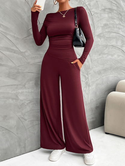 Asymmetry Women's Wide-Leg Pants Set with Long Sleeve Top