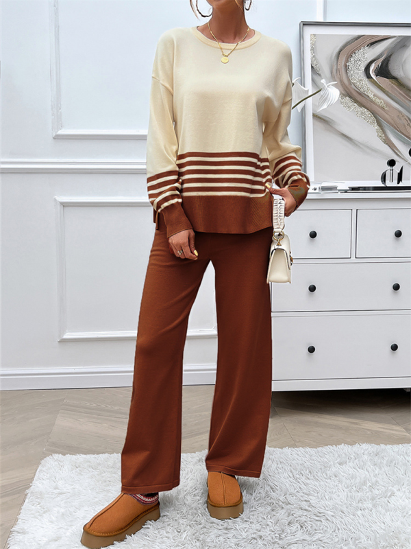 Pants Set - Casual Pants & Sweater Set in Knit Texture