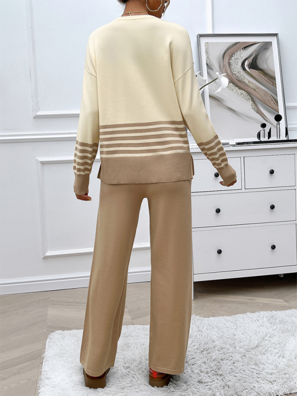 Pants Set - Casual Pants & Sweater Set in Knit Texture