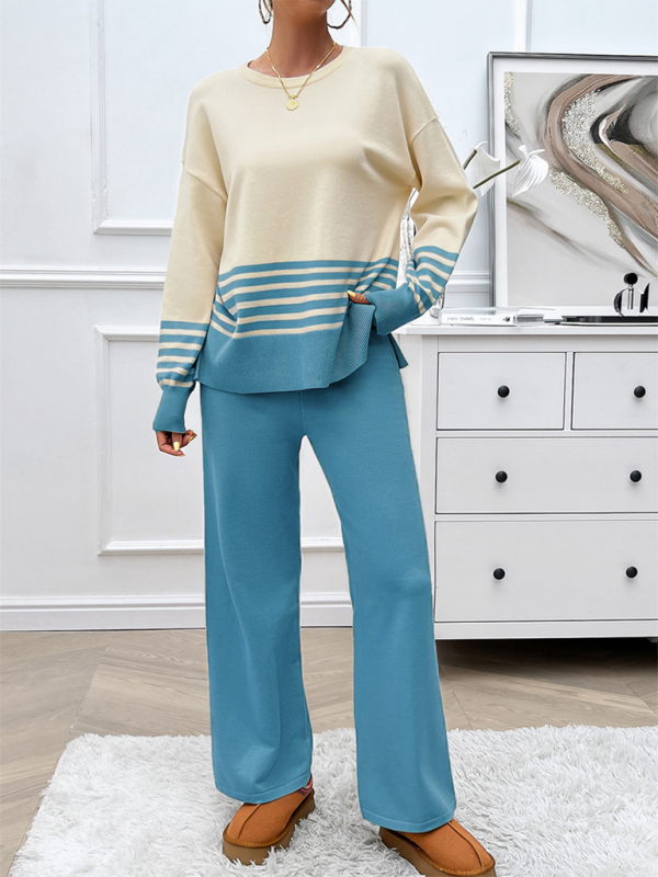 Pants Set - Casual Pants & Sweater Set in Knit Texture