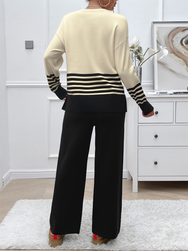 Pants Set - Casual Pants & Sweater Set in Knit Texture