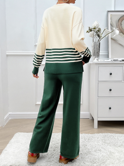 Pants Set - Casual Pants & Sweater Set in Knit Texture