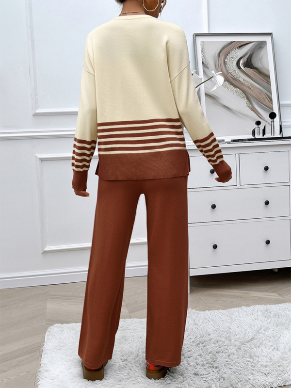 Pants Set - Casual Pants & Sweater Set in Knit Texture