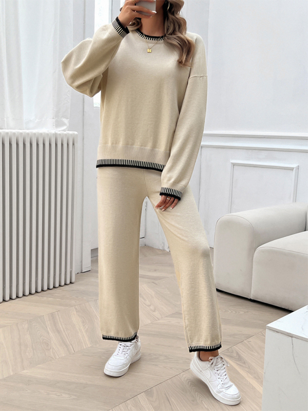 Pants Set- Comfy Women’s Lounge Set Fall Pants & Pullover- Cracker khaki- Chuzko Women Clothing