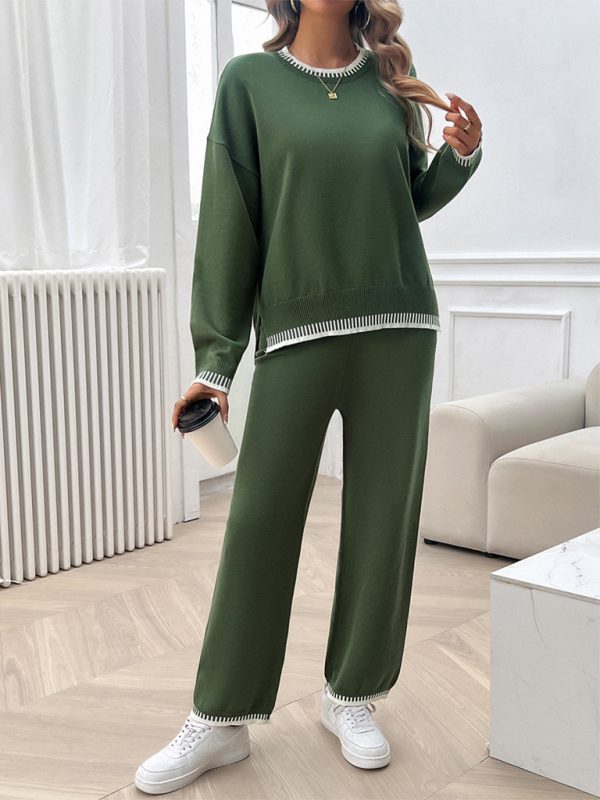 Pants Set- Comfy Women’s Lounge Set Fall Pants & Pullover- Olive green- Chuzko Women Clothing