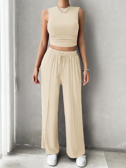 Pants Set- Women Two-Piece Pants & Crop Top Set - Transition from Day to Night- - Pekosa Women Fashion