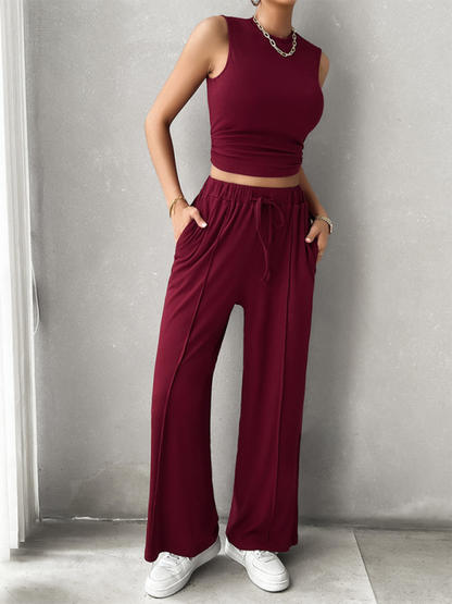 Pants Set- Women Two-Piece Pants & Crop Top Set - Transition from Day to Night- - Pekosa Women Fashion