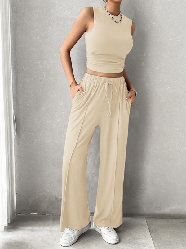 Pants Set- Women Two-Piece Pants & Crop Top Set - Transition from Day to Night- - Pekosa Women Fashion