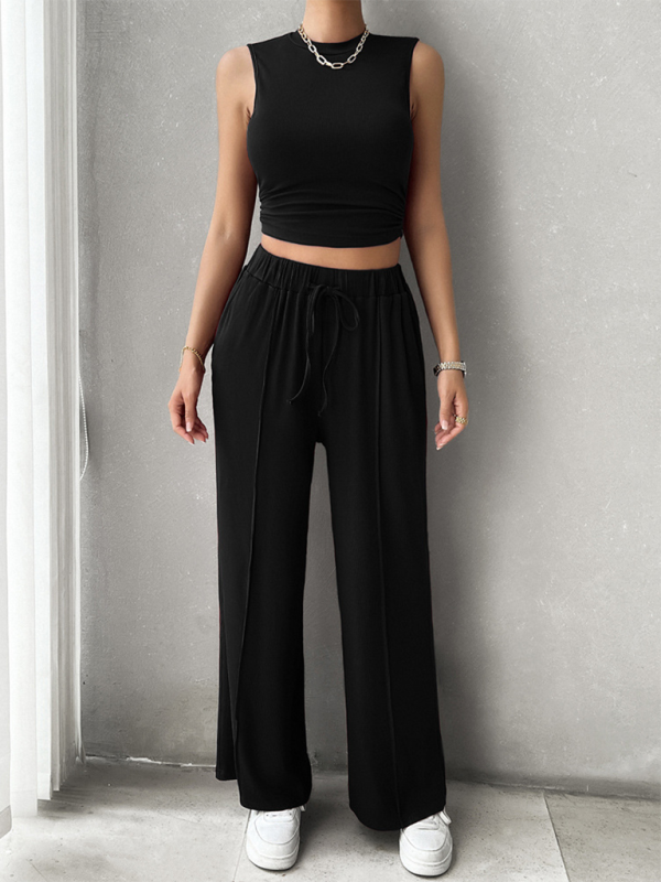 Pants Set- Women Two-Piece Pants & Crop Top Set - Transition from Day to Night- - Pekosa Women Fashion