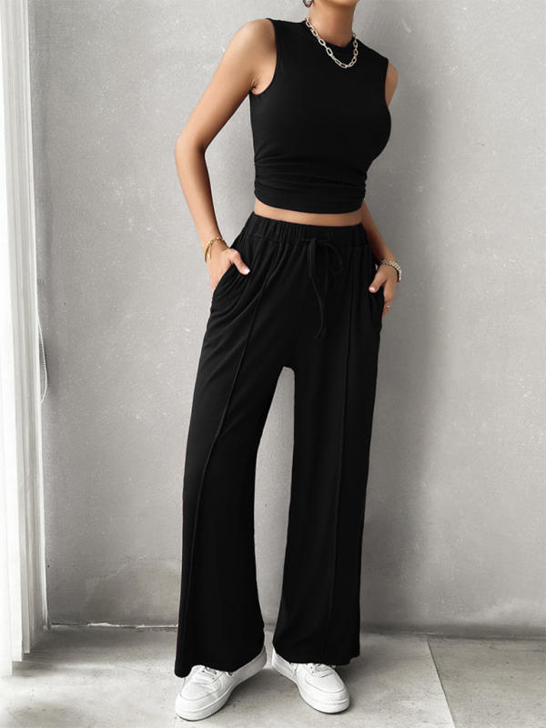 Pants Set- Women Two-Piece Pants & Crop Top Set - Transition from Day to Night- - Pekosa Women Fashion