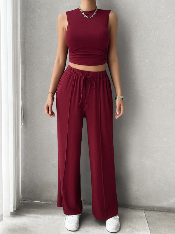 Pants Set- Women Two-Piece Pants & Crop Top Set - Transition from Day to Night- - Pekosa Women Fashion