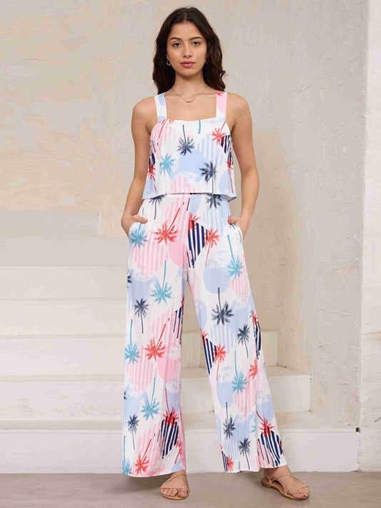 Jumpsuits- Women's Summer Vacay Jumpsuit - Full-Length Cami Playsuit- White- Pekosa Women Fashion