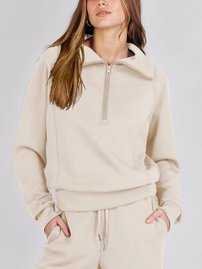 Pants Sets- Comfy Loungewear Set Pants and Quarter-zip Sweatshirt