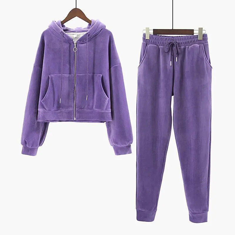 Pants Sets - Velour Hoodie & Joggers Set Lounge Velvety Tracksuit