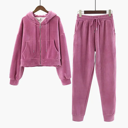 Pants Sets - Velour Hoodie & Joggers Set Lounge Velvety Tracksuit