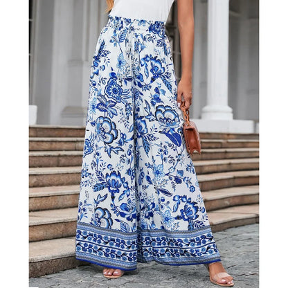 Pants- Spring Style Women's Floral Wide-Leg Smocked Pants- - Pekosa Women Fashion