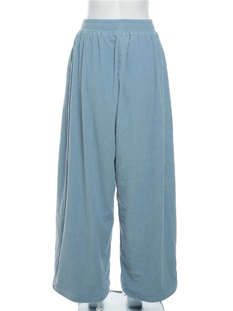 Pants - Trendy High-Waisted Corduroy Trousers for Modern Women