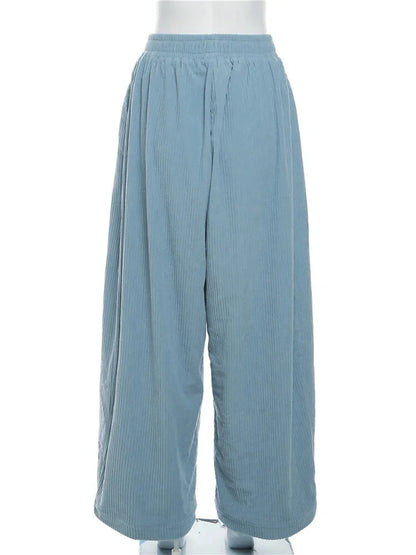 Pants - Trendy High-Waisted Corduroy Trousers for Modern Women