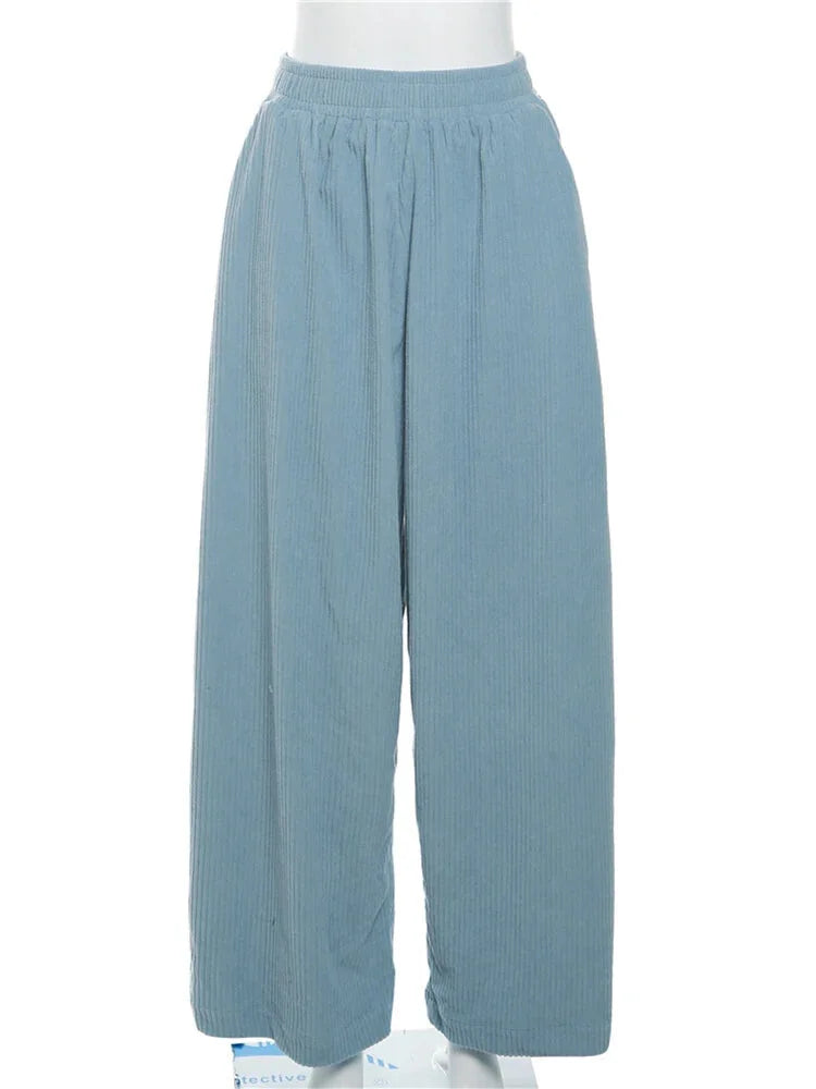 Pants - Trendy High-Waisted Corduroy Trousers for Modern Women