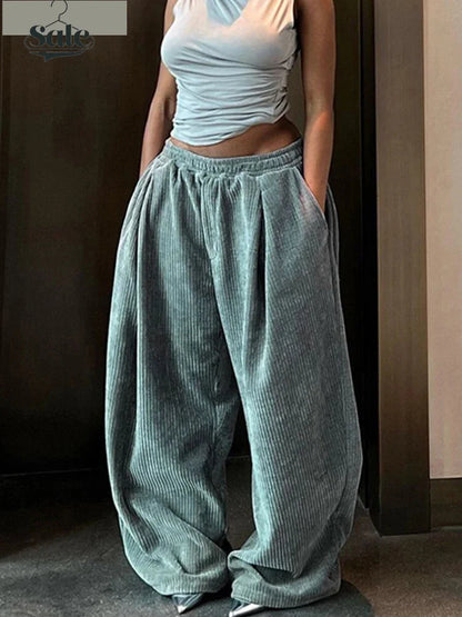 Pants - Trendy High-Waisted Corduroy Trousers for Modern Women