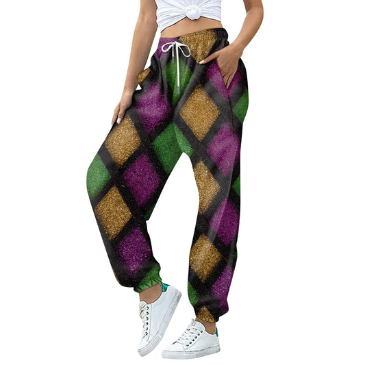 Pants - Women's Festive Mardi Gras Joggers for Festival Wear