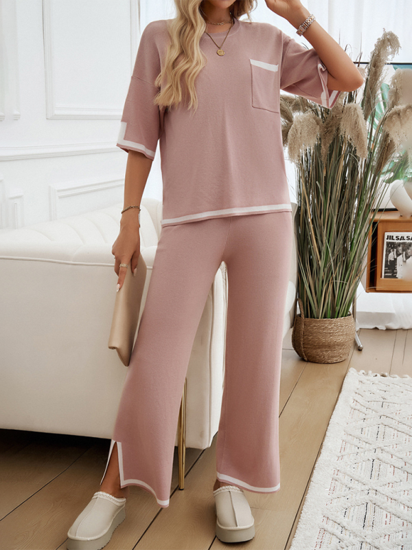 Pants set- Women Laid-back Outfit Straight-leg pants with Top- - Pekosa Women Fashion