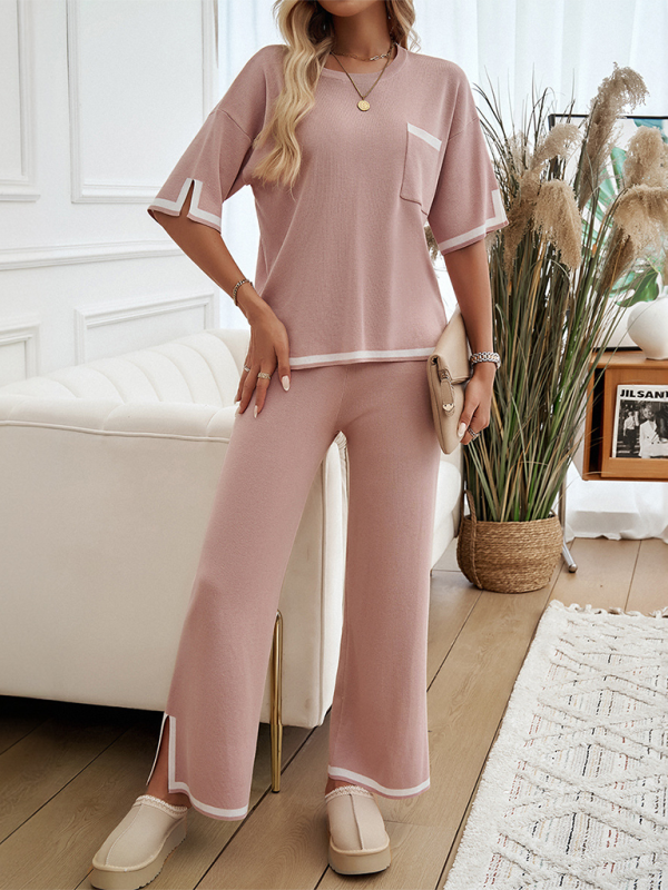 Pants set- Women Laid-back Outfit Straight-leg pants with Top- - Pekosa Women Fashion