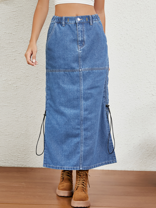 Denim Parachute Skirt with Ruched Side Detail