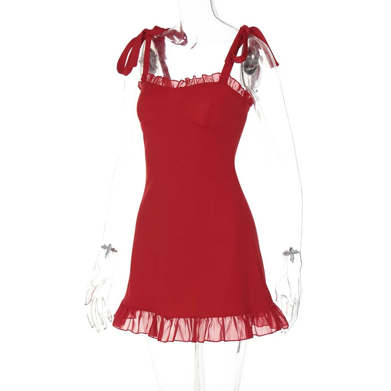 Party Dresses- Clubbing Red Cocktail Dress with Playful Frills- - Pekosa Women Fashion