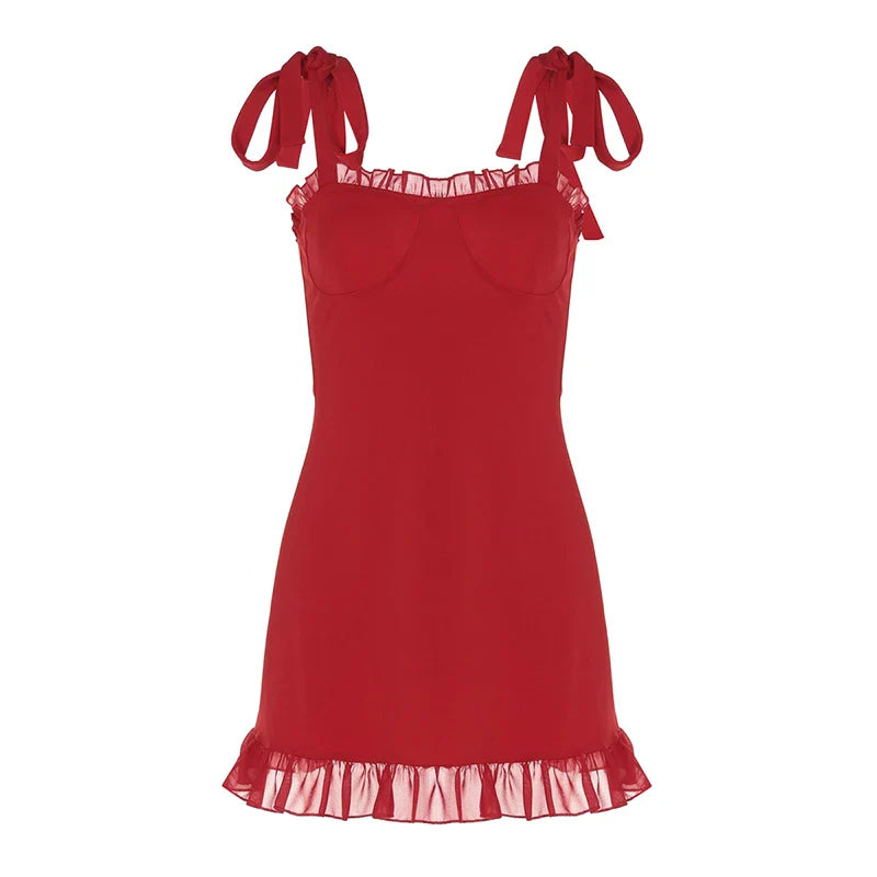 Party Dresses- Clubbing Red Cocktail Dress with Playful Frills- - Pekosa Women Fashion