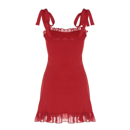 Party Dresses- Clubbing Red Cocktail Dress with Playful Frills- - Pekosa Women Fashion