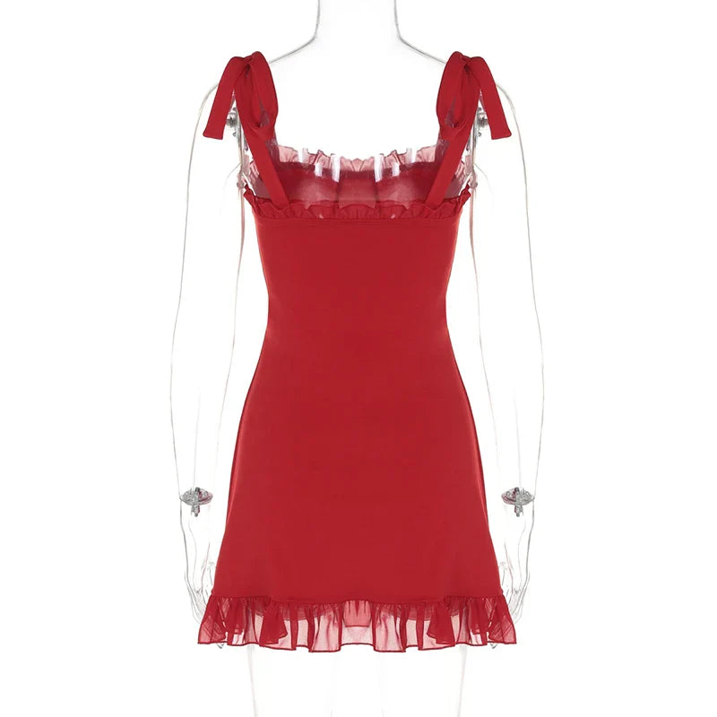 Party Dresses- Clubbing Red Cocktail Dress with Playful Frills- - Pekosa Women Fashion