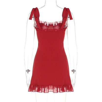 Party Dresses- Clubbing Red Cocktail Dress with Playful Frills- - Pekosa Women Fashion