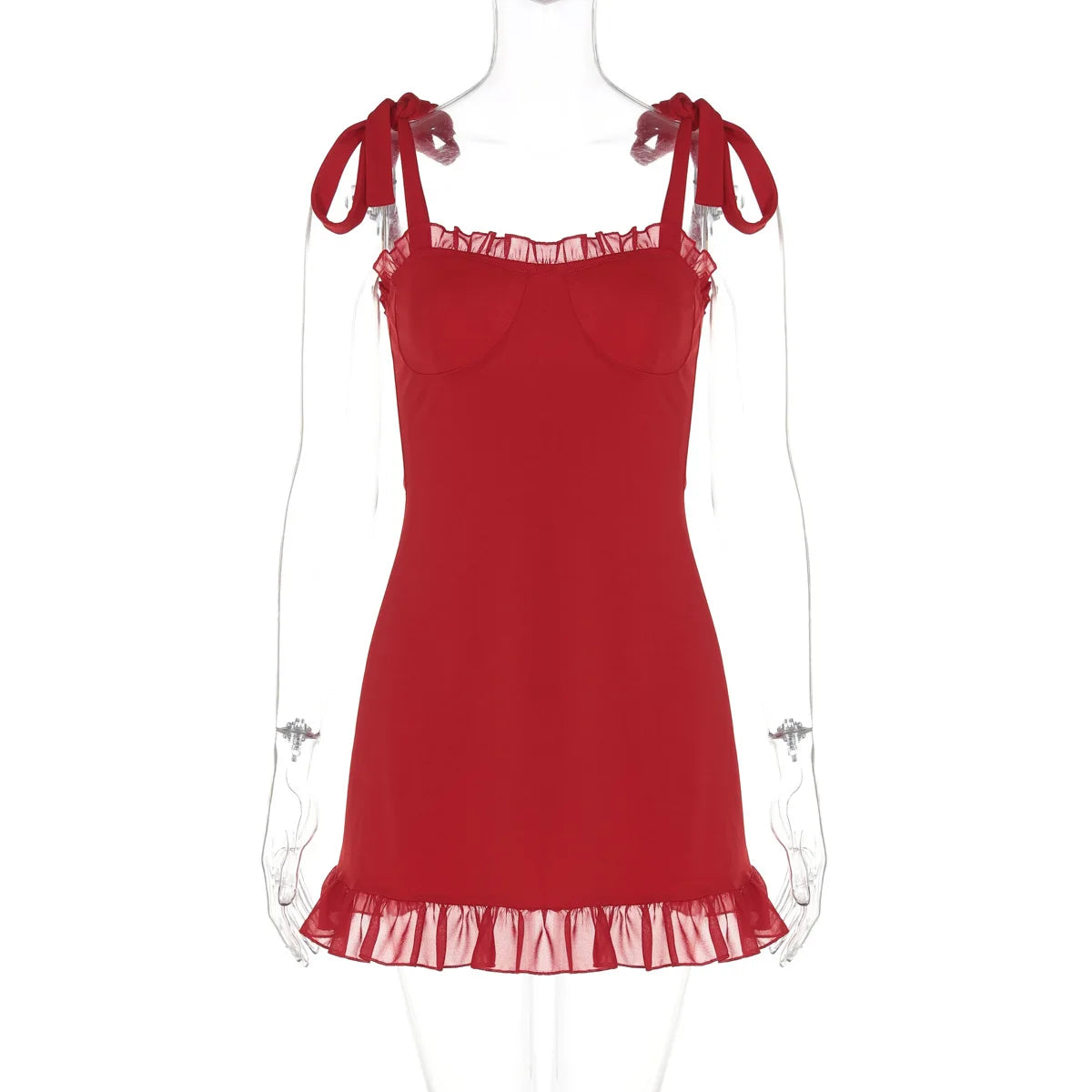 Party Dresses- Clubbing Red Cocktail Dress with Playful Frills- - Pekosa Women Fashion