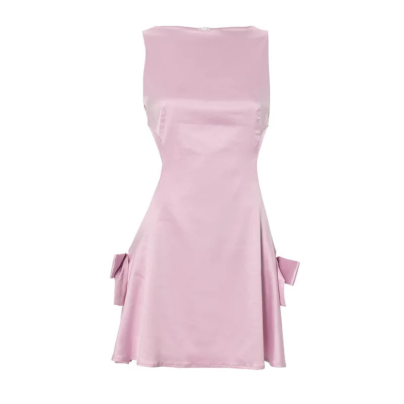 Party Dresses - Cutout Bow Satin Mini Dress in Pink