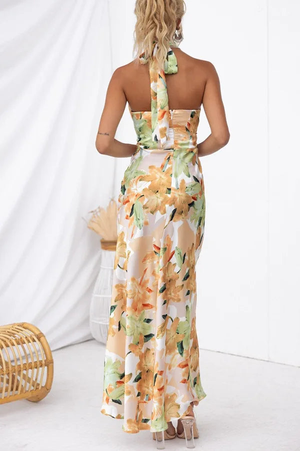 Party Dresses- Floral Halter Maxi Dress Perfect for Wedding Celebrations- - Pekosa Women Fashion