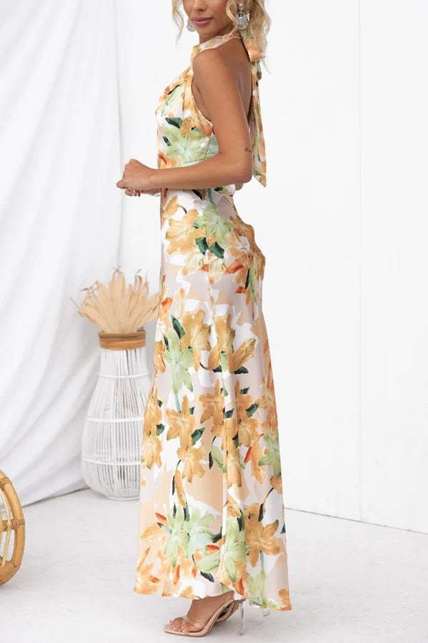 Party Dresses- Floral Halter Maxi Dress Perfect for Wedding Celebrations- - Pekosa Women Fashion