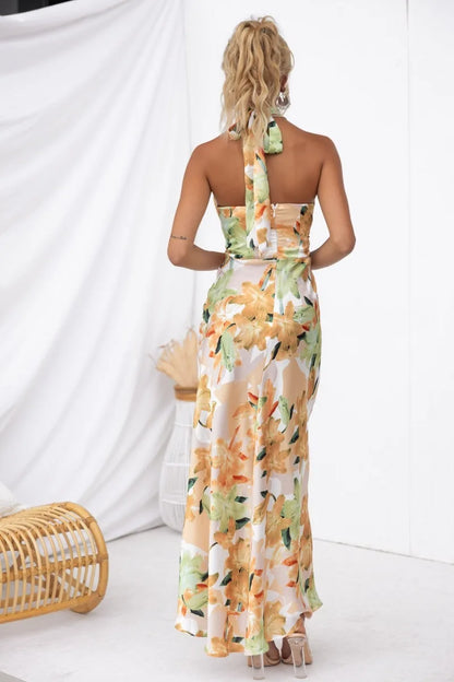 Party Dresses- Floral Halter Maxi Dress Perfect for Wedding Celebrations- - Pekosa Women Fashion