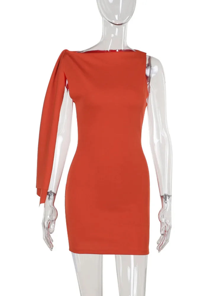 Party Dresses- Elegant One-Shoulder Cocktail Dress- Orange- Pekosa Women Fashion