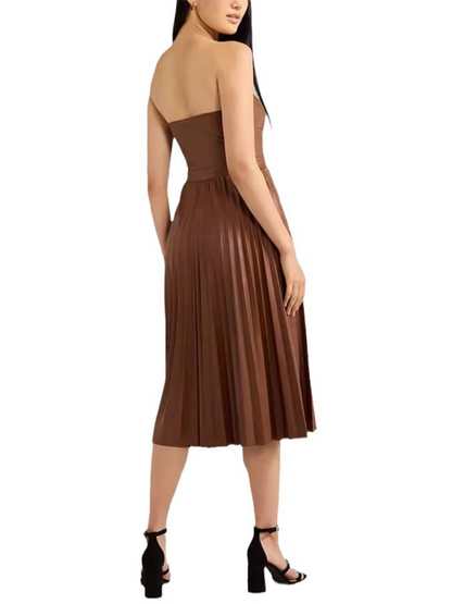 Party Dresses - Elegant Pleated Strapless Dress in Faux Leather