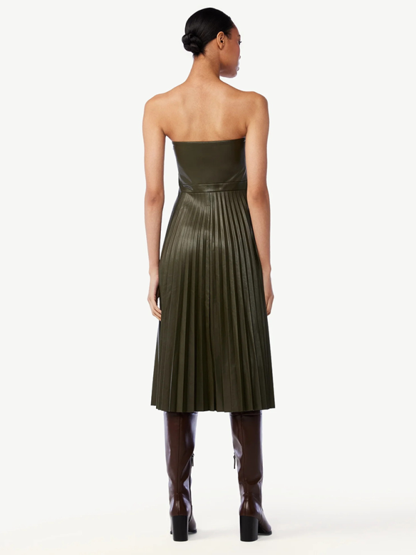 Party Dresses - Elegant Pleated Strapless Dress in Faux Leather