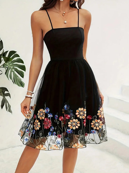 Party Dresses - Embroidered Tulle Floral Dress for Special Occasions