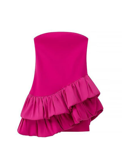 Party Dresses - Fuchsia Ruffle Asymmetric Tube Party Dress