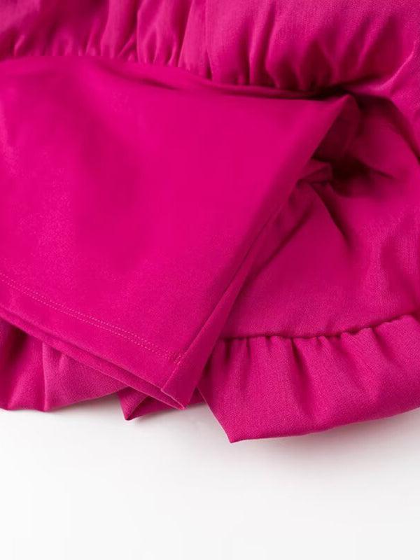 Party Dresses - Fuchsia Ruffle Asymmetric Tube Party Dress