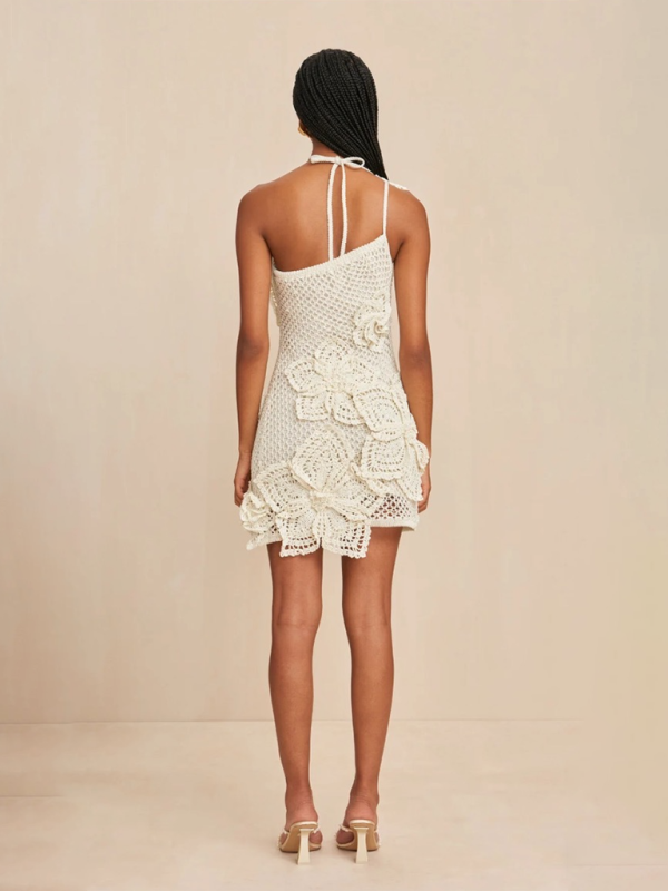 Party Dresses- Handcrafted Crochet Lace One-Shoulder Dress- - Pekosa Women Fashion