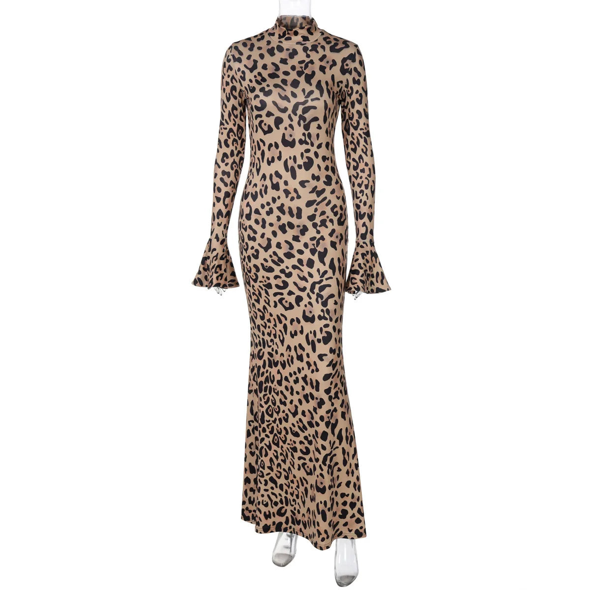 Party Dresses - High Neck Leopard Evening Maxi Dress